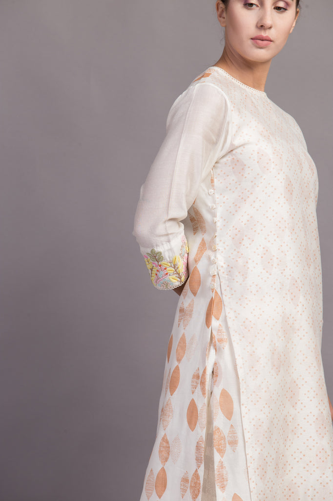 Ivory/ Beige Double Layer Printed Tunic-Tunic-ARCVSH by Pallavi Singh
