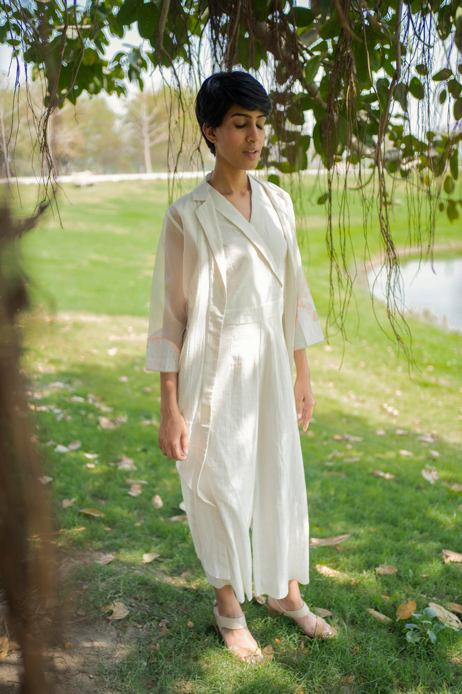 Ivory Jacket and Jumpsuit-Full Set-ARCVSH by Pallavi Singh