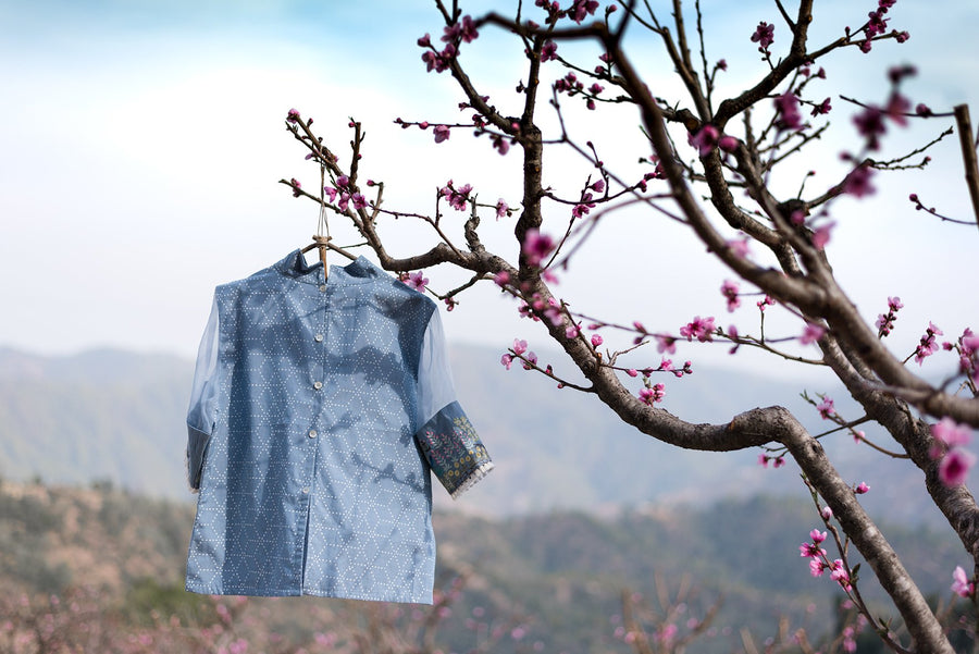 Denim Blue Lily Of Valley Top-Top-ARCVSH by Pallavi Singh
