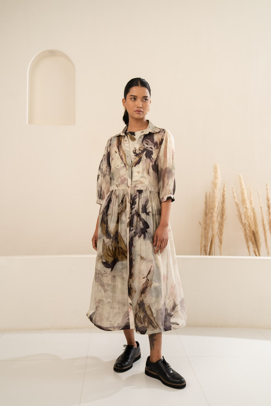 SCATTERED PETALS ORGANZA JACKET + PRINTED JUMPSUIT