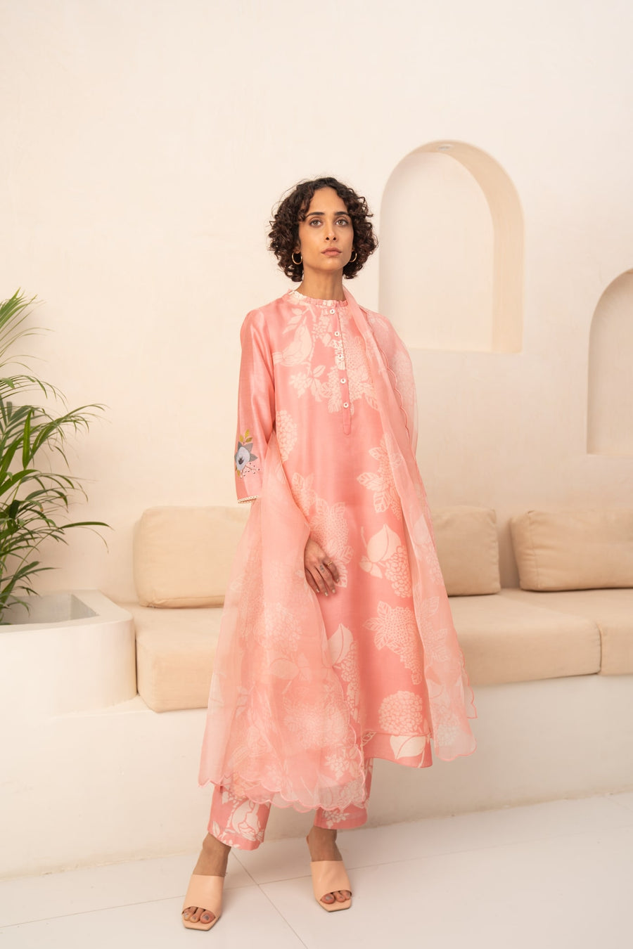 PINK FLORAL DOUBLE LAYERED TUNIC AND PANT