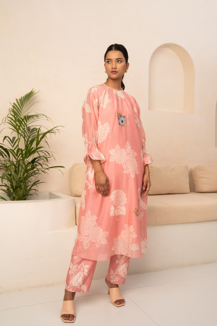 PINK FLORAL PRINTED TUNIC AND PANT