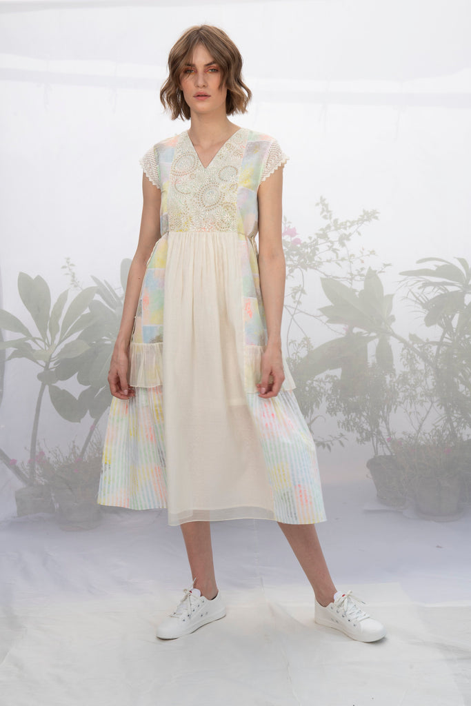 Ivory Hand Block Printed Dress-Dress-ARCVSH by Pallavi Singh