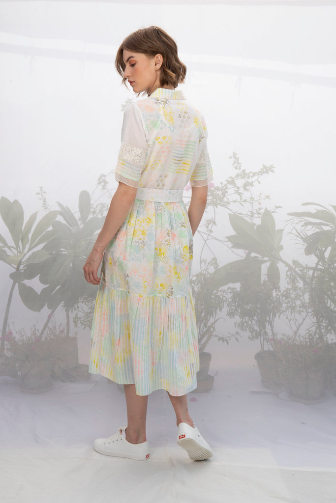 Ivory Hand Block Printed Dress-Dress-ARCVSH by Pallavi Singh