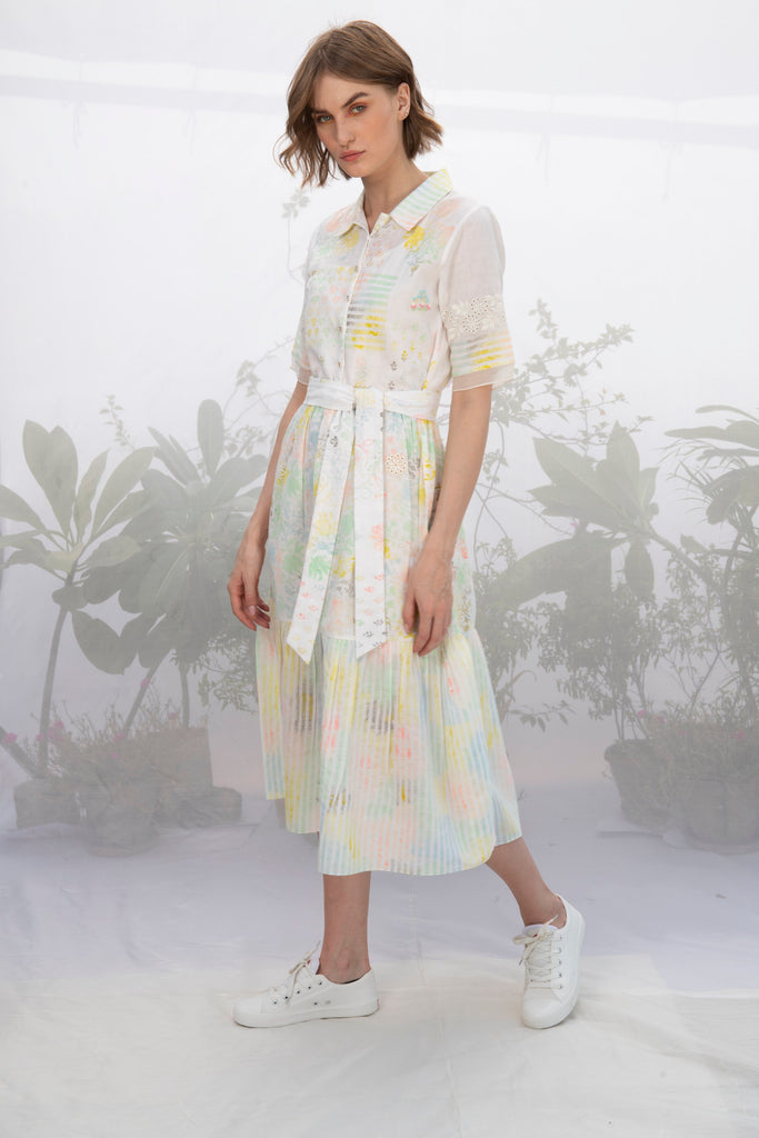 Ivory Hand Block Printed Dress-Dress-ARCVSH by Pallavi Singh