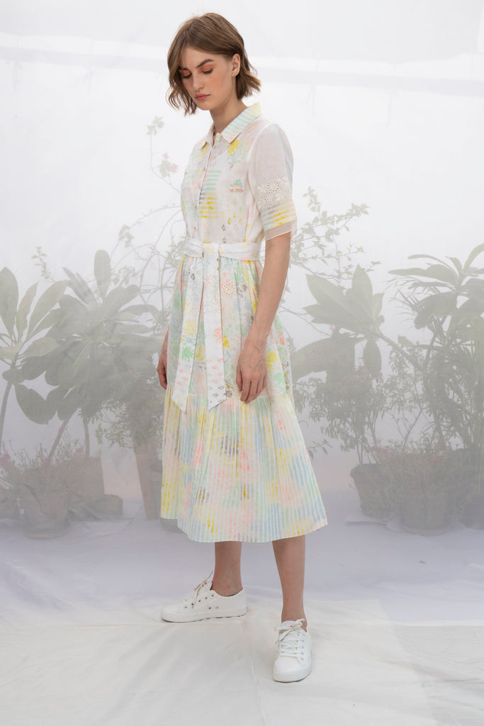 Ivory Hand Block Printed Dress-Dress-ARCVSH by Pallavi Singh