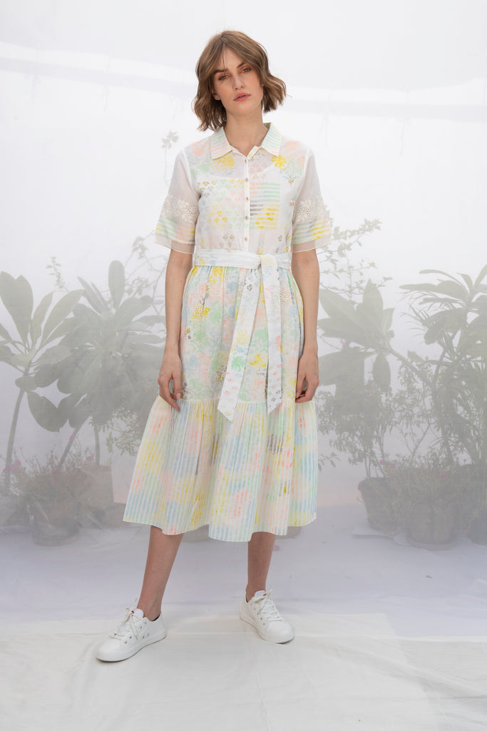 Ivory Hand Block Printed Dress-Dress-ARCVSH by Pallavi Singh