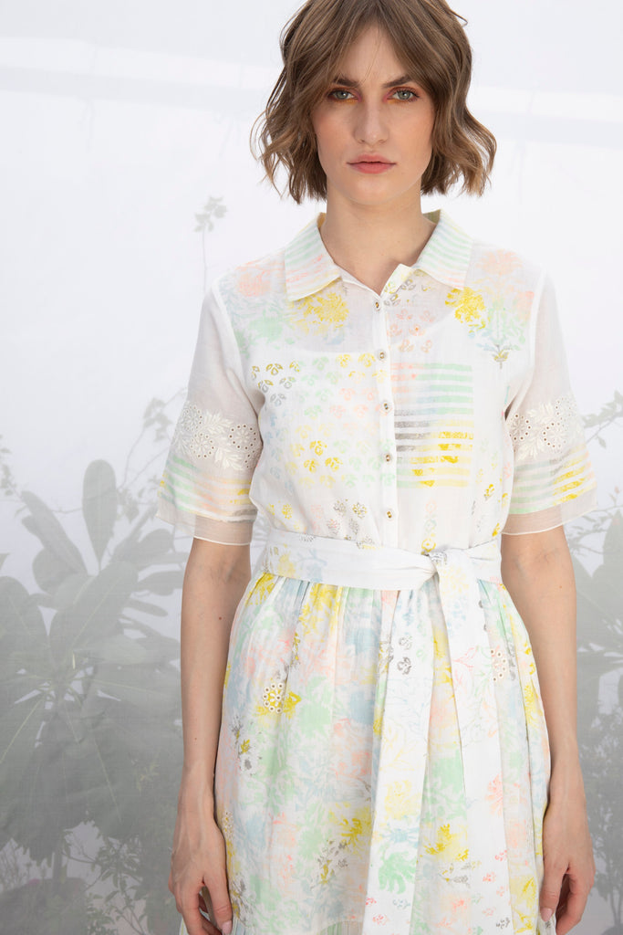 Ivory Hand Block Printed Dress-Dress-ARCVSH by Pallavi Singh