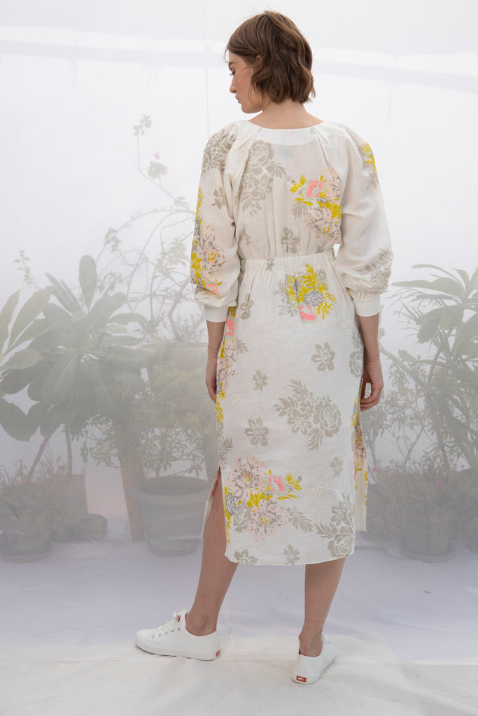 Ivory Roses Print Dress-Dress-ARCVSH by Pallavi Singh