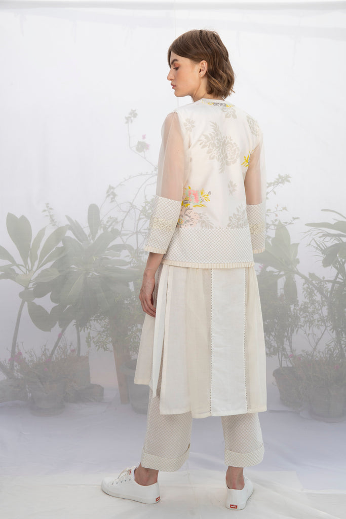 Ivory Panelled Tunic With Kantha Details And Without Sleeves-Tunic-ARCVSH by Pallavi Singh