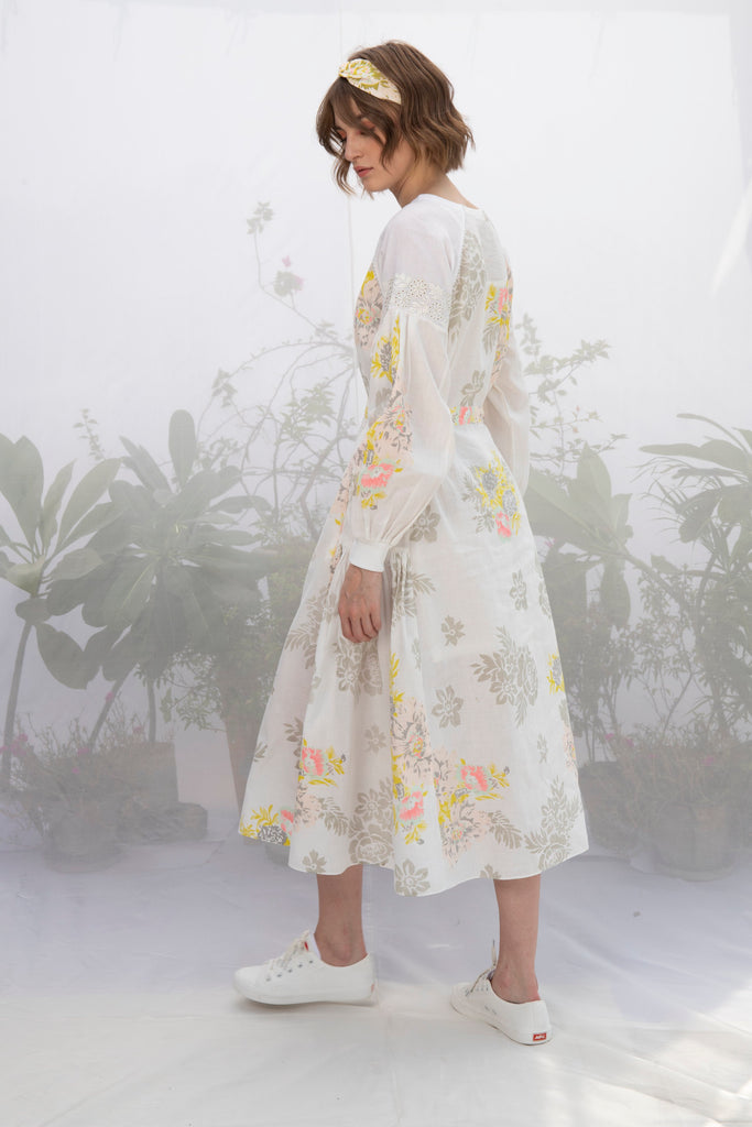 Ivory Roses Print Dress-Dress-ARCVSH by Pallavi Singh
