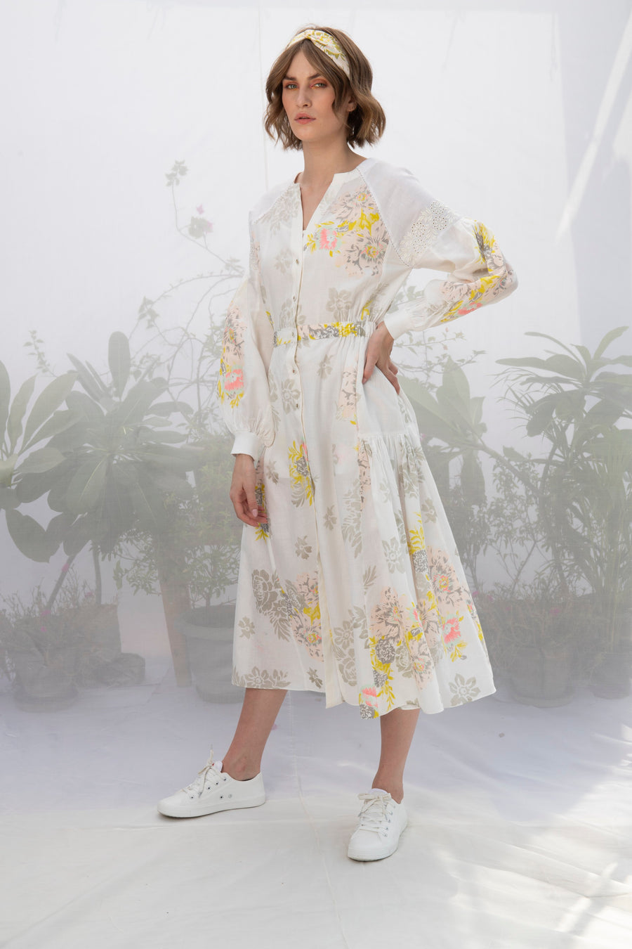 Ivory Roses Print Dress-Dress-ARCVSH by Pallavi Singh