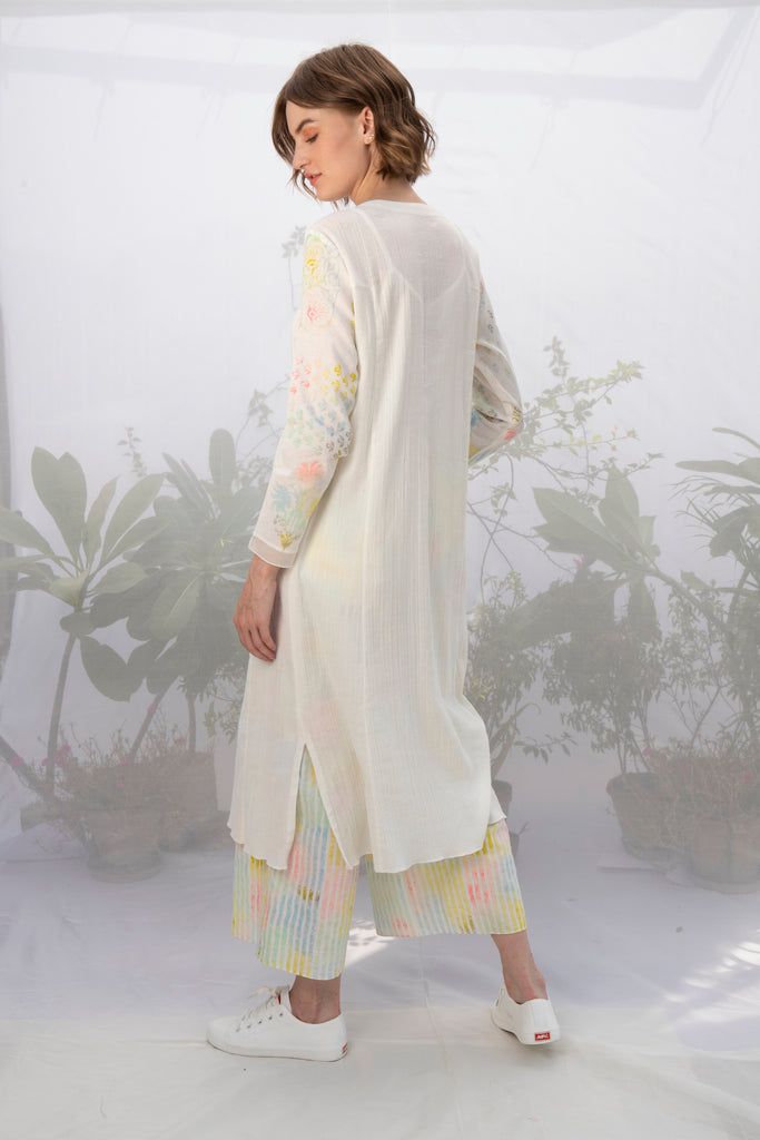 Ivory Printed Sleeve Tunic With Multi Stripe Pants-Full Set-ARCVSH by Pallavi Singh