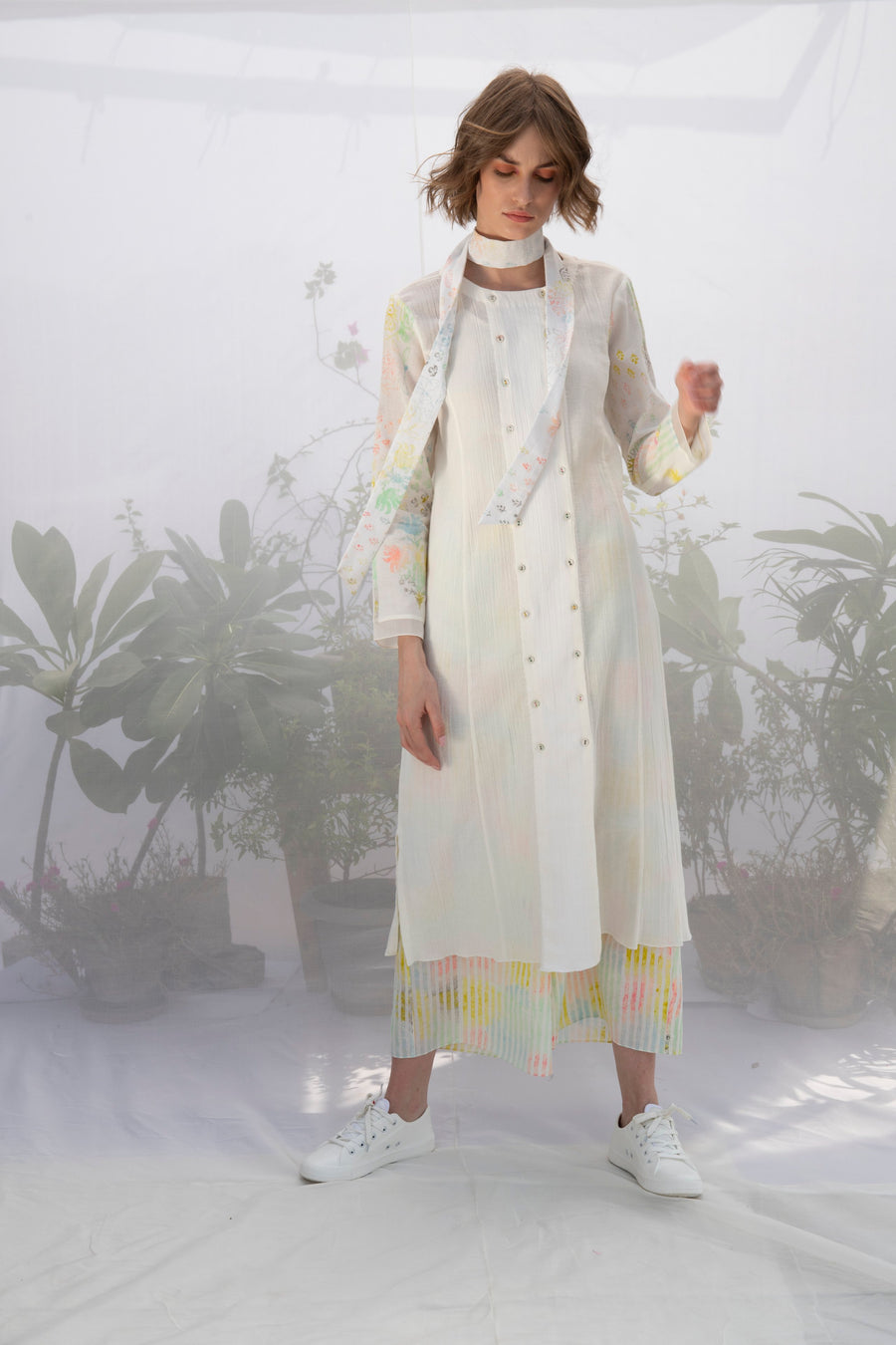 Ivory Printed Sleeve Tunic-Tunic-ARCVSH by Pallavi Singh