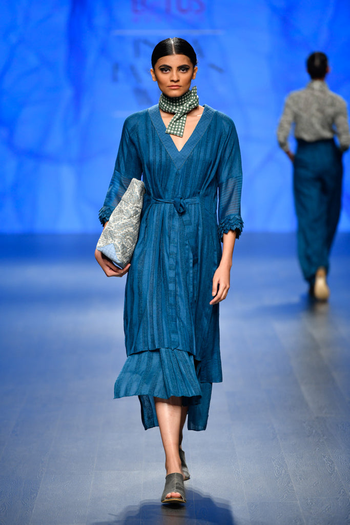 Blue Front Pleate Dress-Dress-ARCVSH by Pallavi Singh
