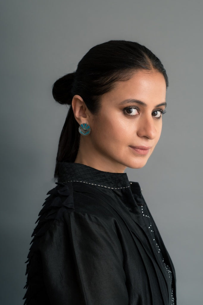 Rasika Duggal | Black Printed Shirt With Skirt and Jacket-Full Set-ARCVSH by Pallavi Singh