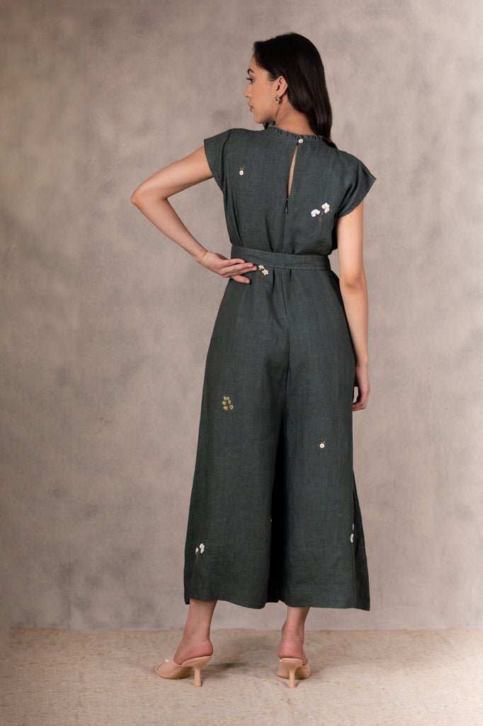 Forest Green Hand Embroidered Jumpsuit-Jumpsuit-ARCVSH by Pallavi Singh