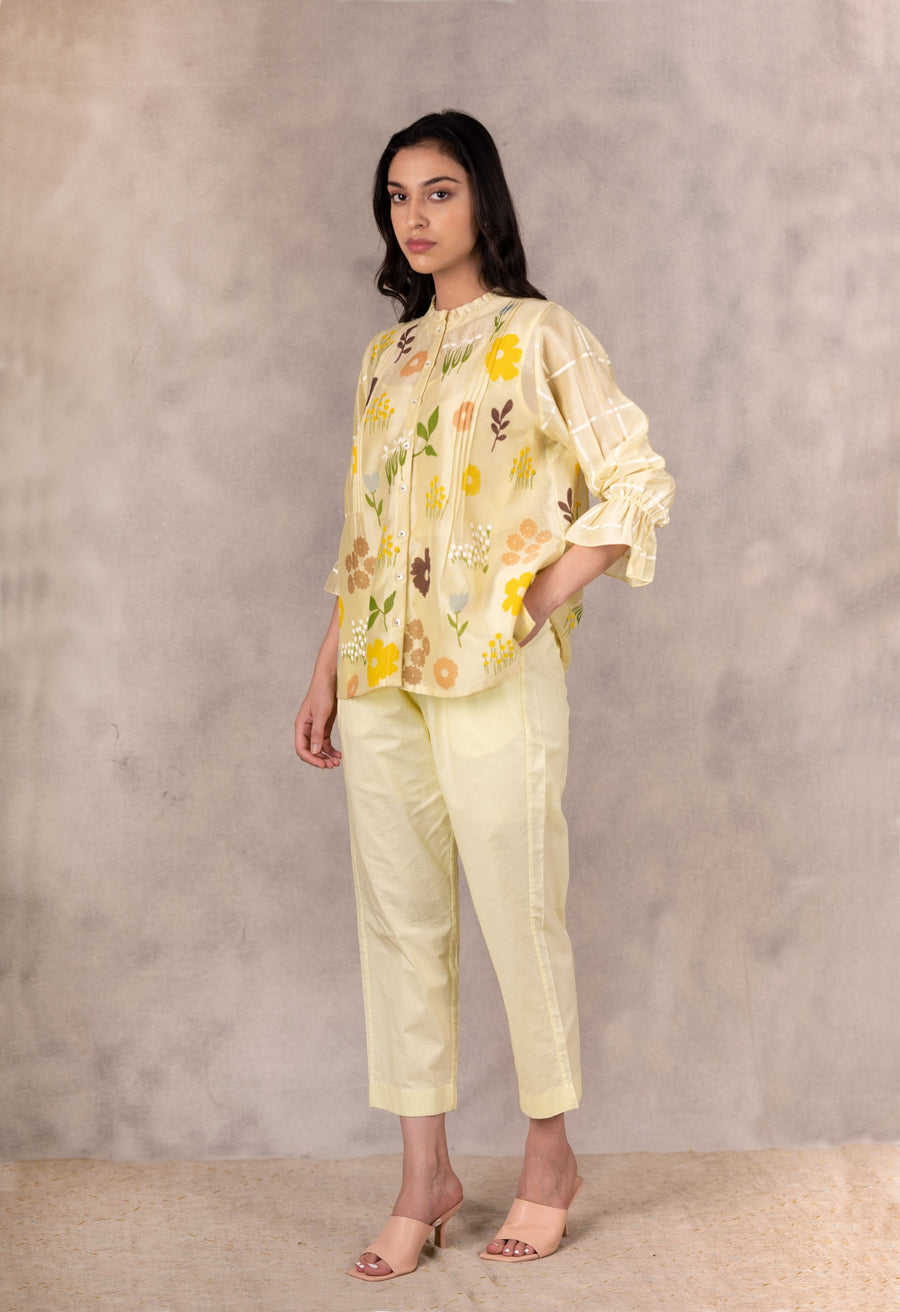 Yellow Straight Linen Pants-Pants-ARCVSH by Pallavi Singh