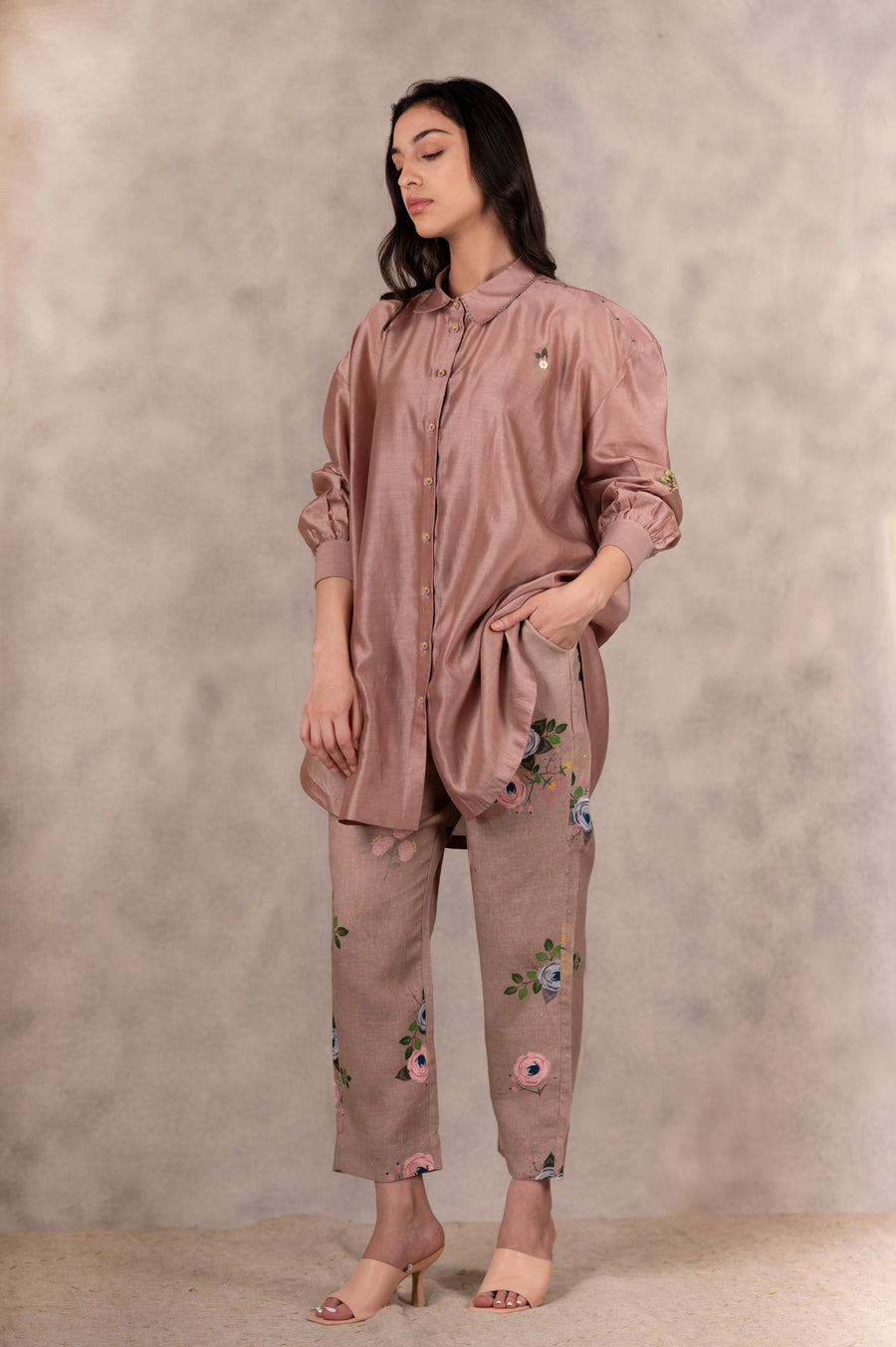 Almond Eden Straight Pants In Linen-Pants-ARCVSH by Pallavi Singh