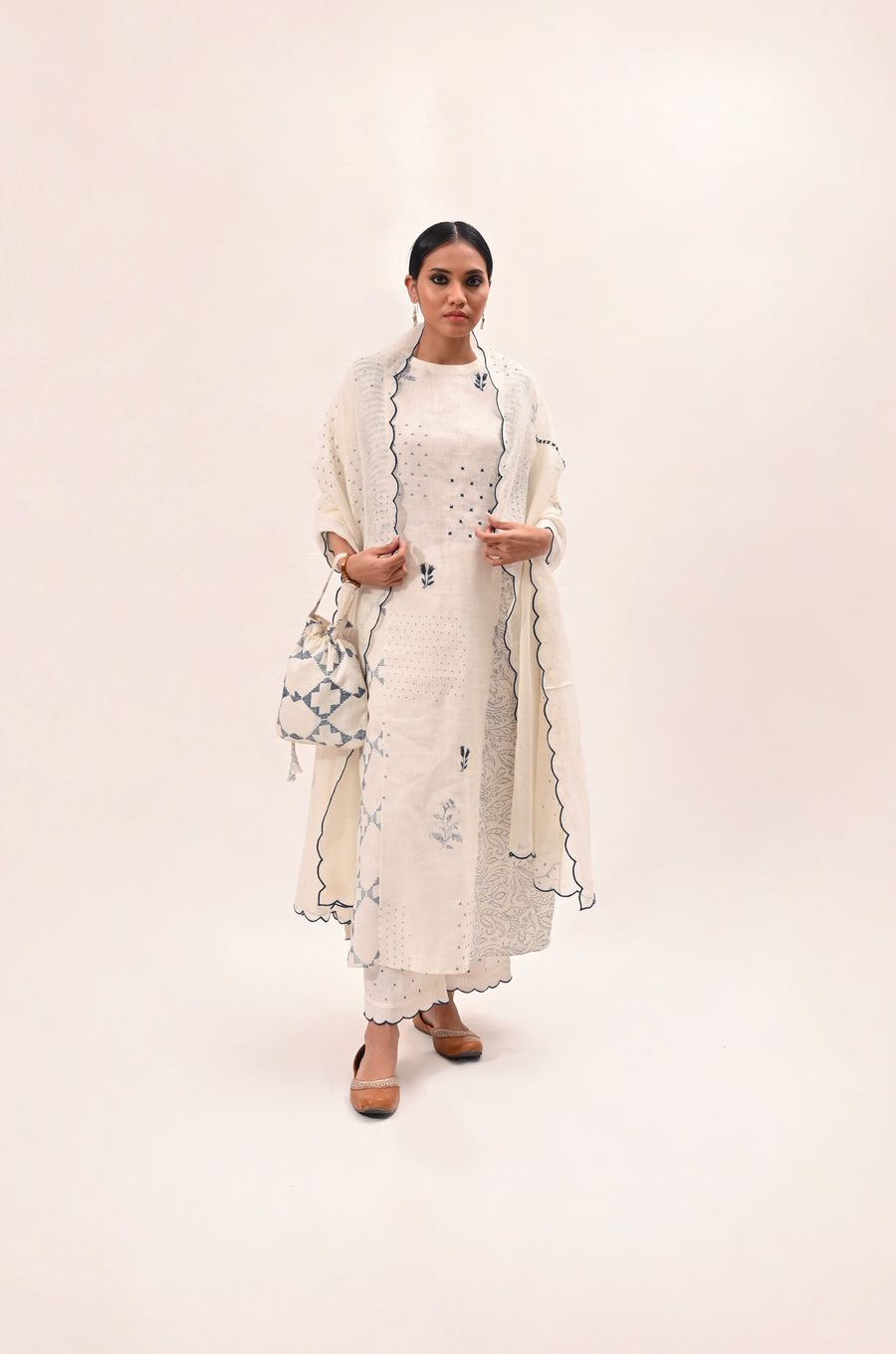 Multi Block Side Gathers Kurta Set-Full Set-ARCVSH by Pallavi Singh