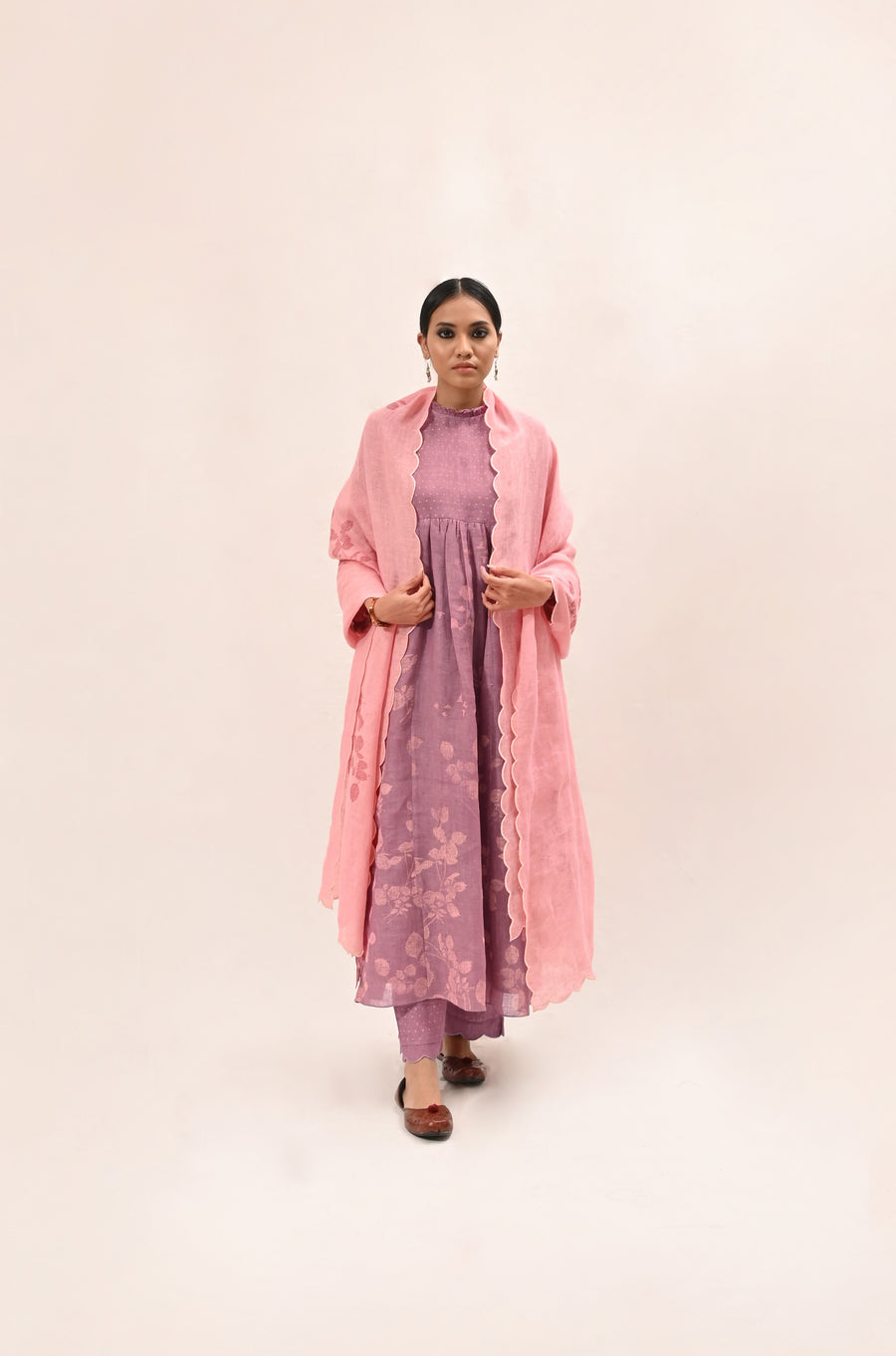 Multi Block Printed Lavendar Kurta Set-Full Set-ARCVSH by Pallavi Singh
