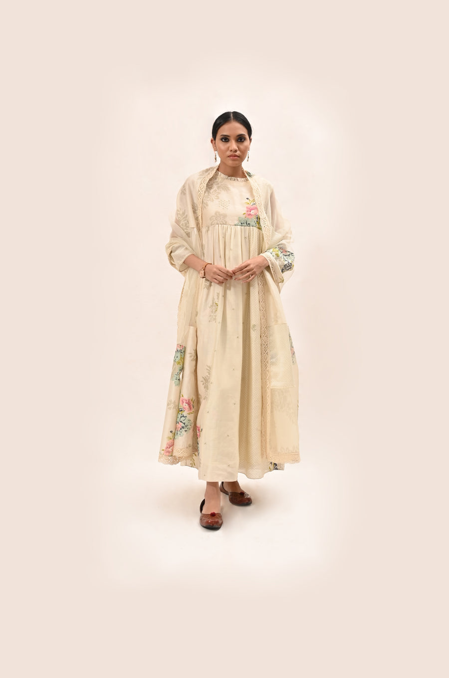 Desert Rose Empire Line Flared Kurta Set-Full Set-ARCVSH by Pallavi Singh