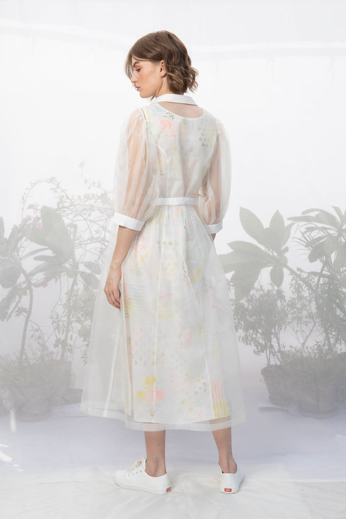 Ivory Hand Block Printed Double Layer Dress-Dress-ARCVSH by Pallavi Singh