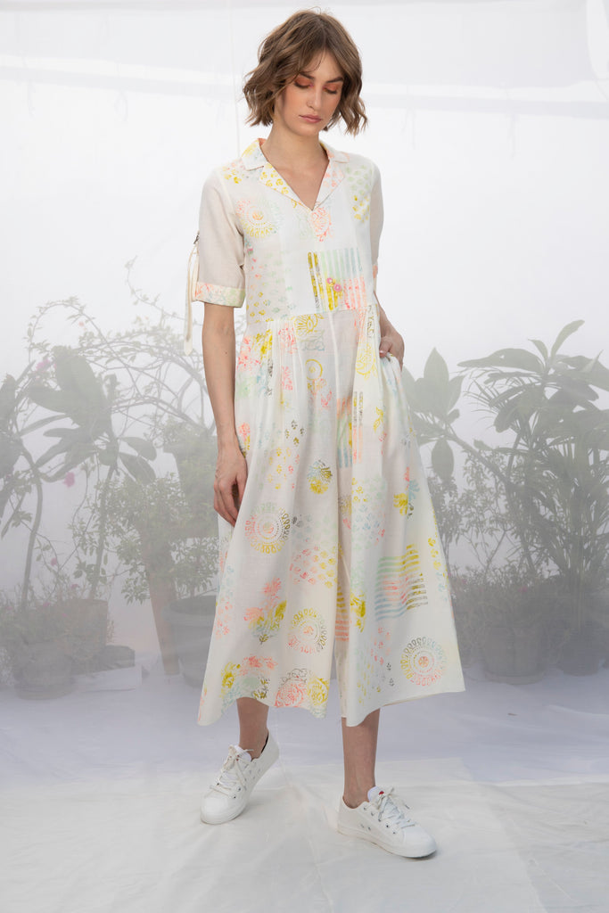 Ivory Multi Block Printed Jumpsuit-Jumpsuit-ARCVSH by Pallavi Singh