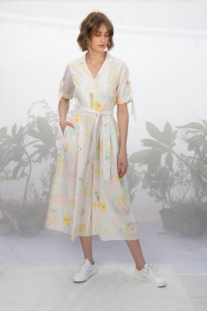 Ivory Multi Block Printed Jumpsuit-Jumpsuit-ARCVSH by Pallavi Singh