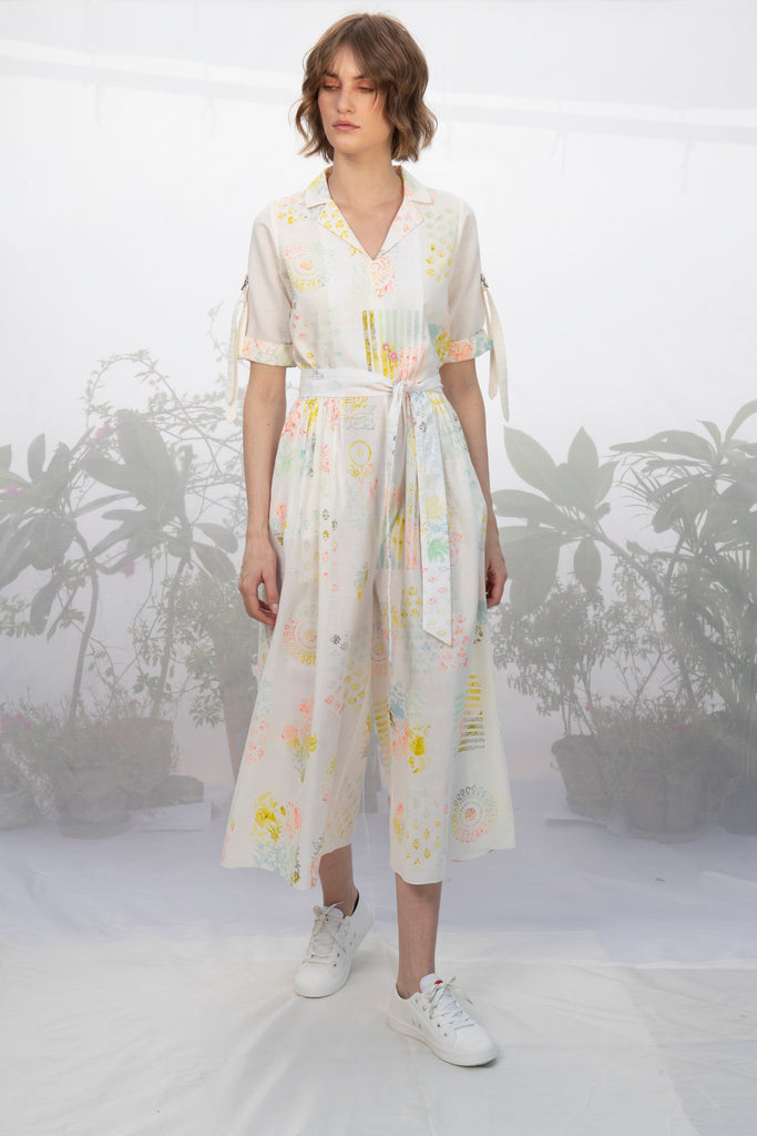 Ivory Multi Block Printed Jumpsuit-Jumpsuit-ARCVSH by Pallavi Singh