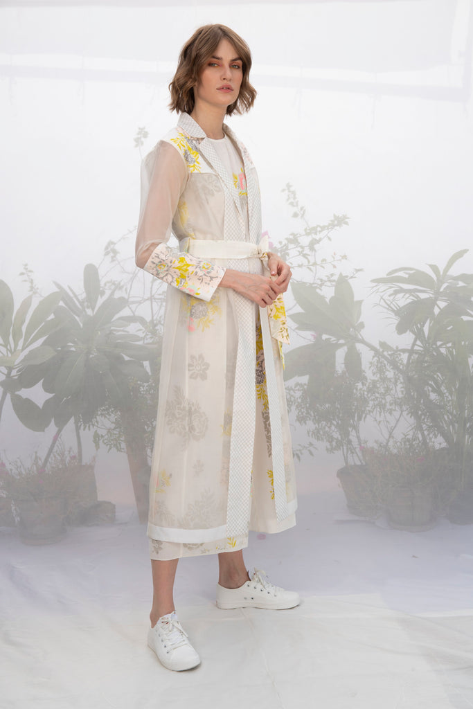 Ivory Roses Print Jumpsuit With Jacket-Jumpsuit-ARCVSH by Pallavi Singh