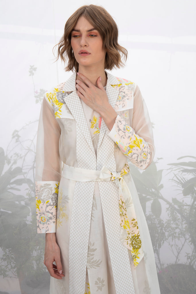 Ivory Roses Print Jumpsuit With Jacket-Jumpsuit-ARCVSH by Pallavi Singh