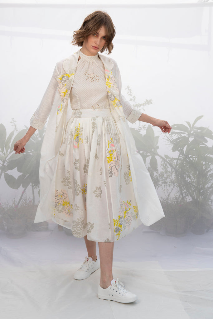 Ivory Jacket With Top And Roses Printed Skirt-Top-ARCVSH by Pallavi Singh