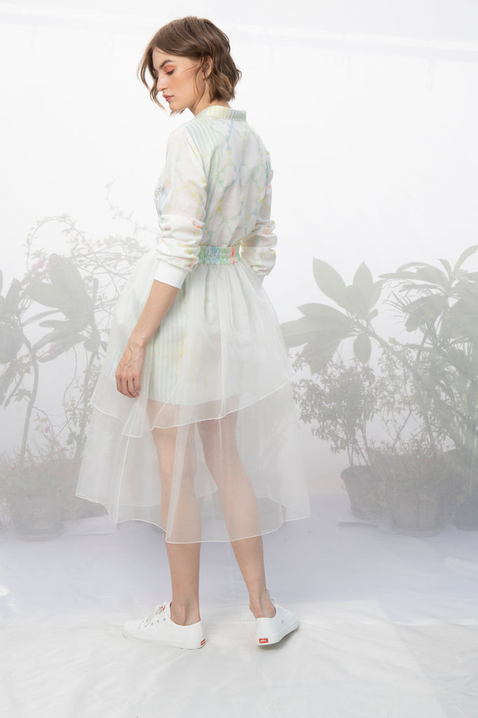 Ivory Printed Shirt With Layered Skirt-Skirt-ARCVSH by Pallavi Singh