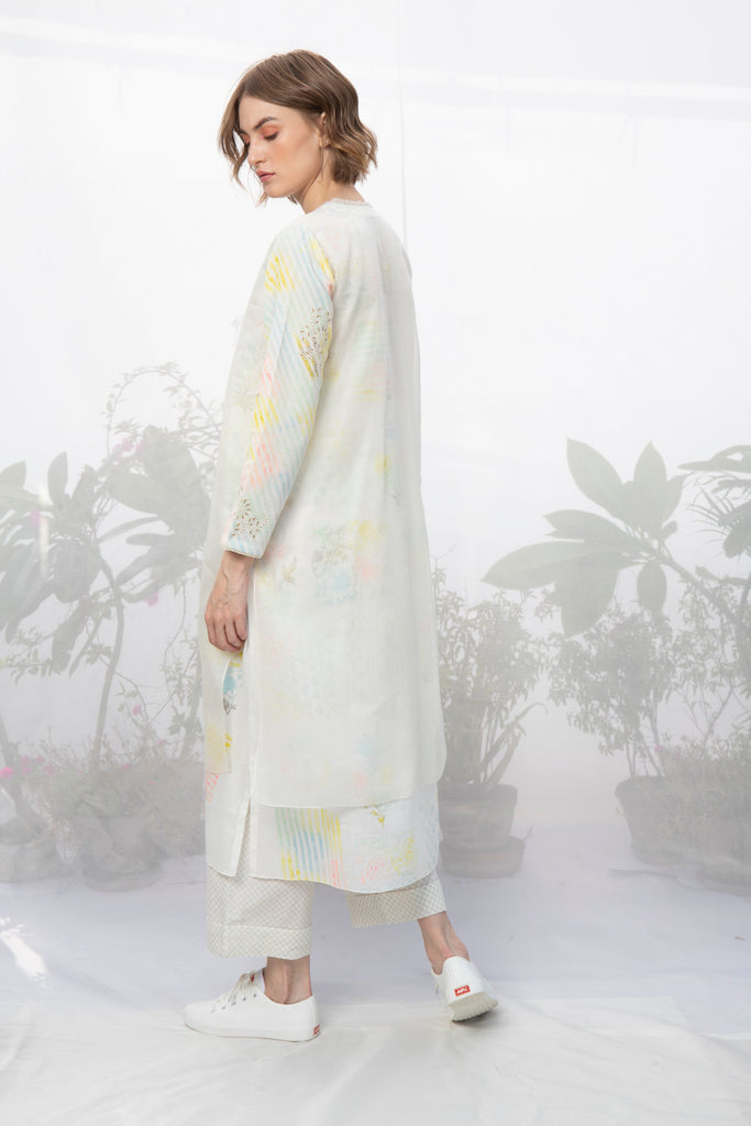 Ivory Double Layer Hand Block Printed Tunic With Pants-Tunic-ARCVSH by Pallavi Singh