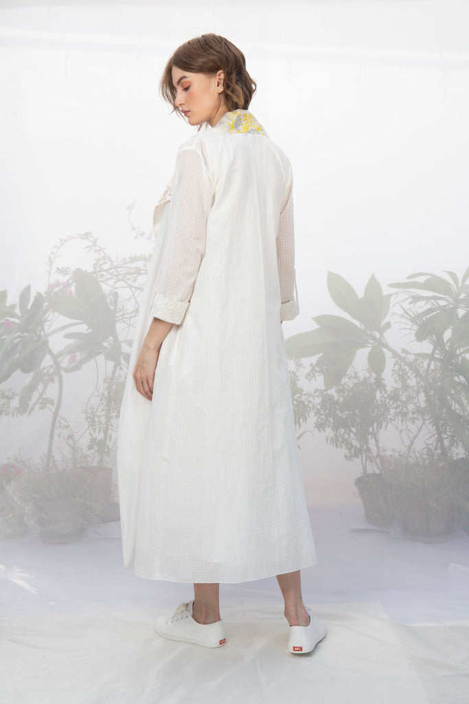Ivory Textured Cotton Tiered Dress-Dress-ARCVSH by Pallavi Singh