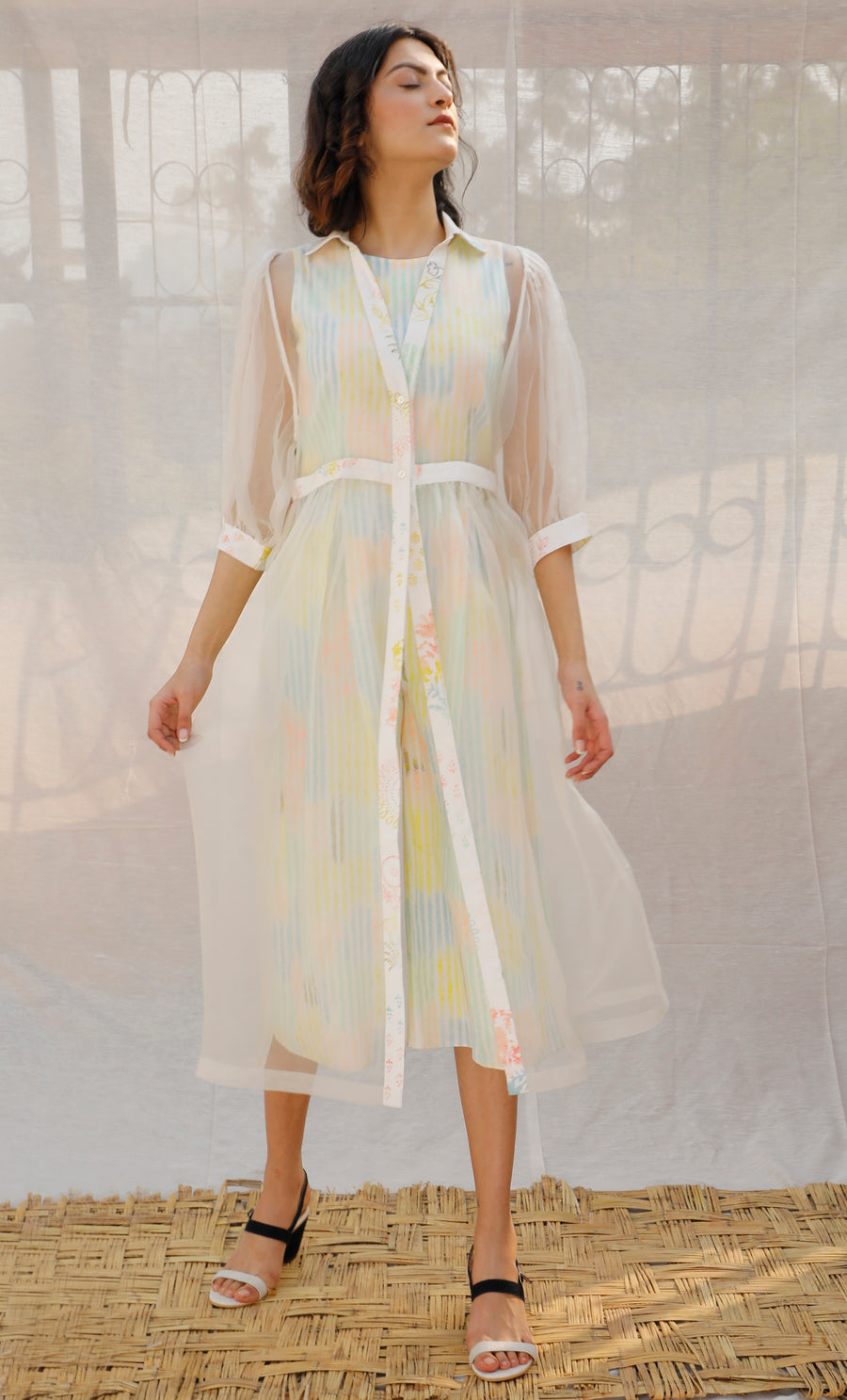 Ivory With Multi Color Print Double Layer Printed Dress-Dress-ARCVSH by Pallavi Singh