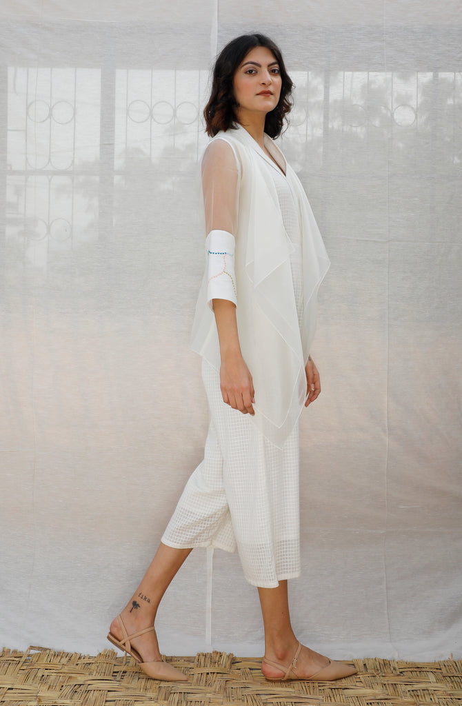 Ivory Jumpsuit With Organza Throw On-Full Set-ARCVSH by Pallavi Singh