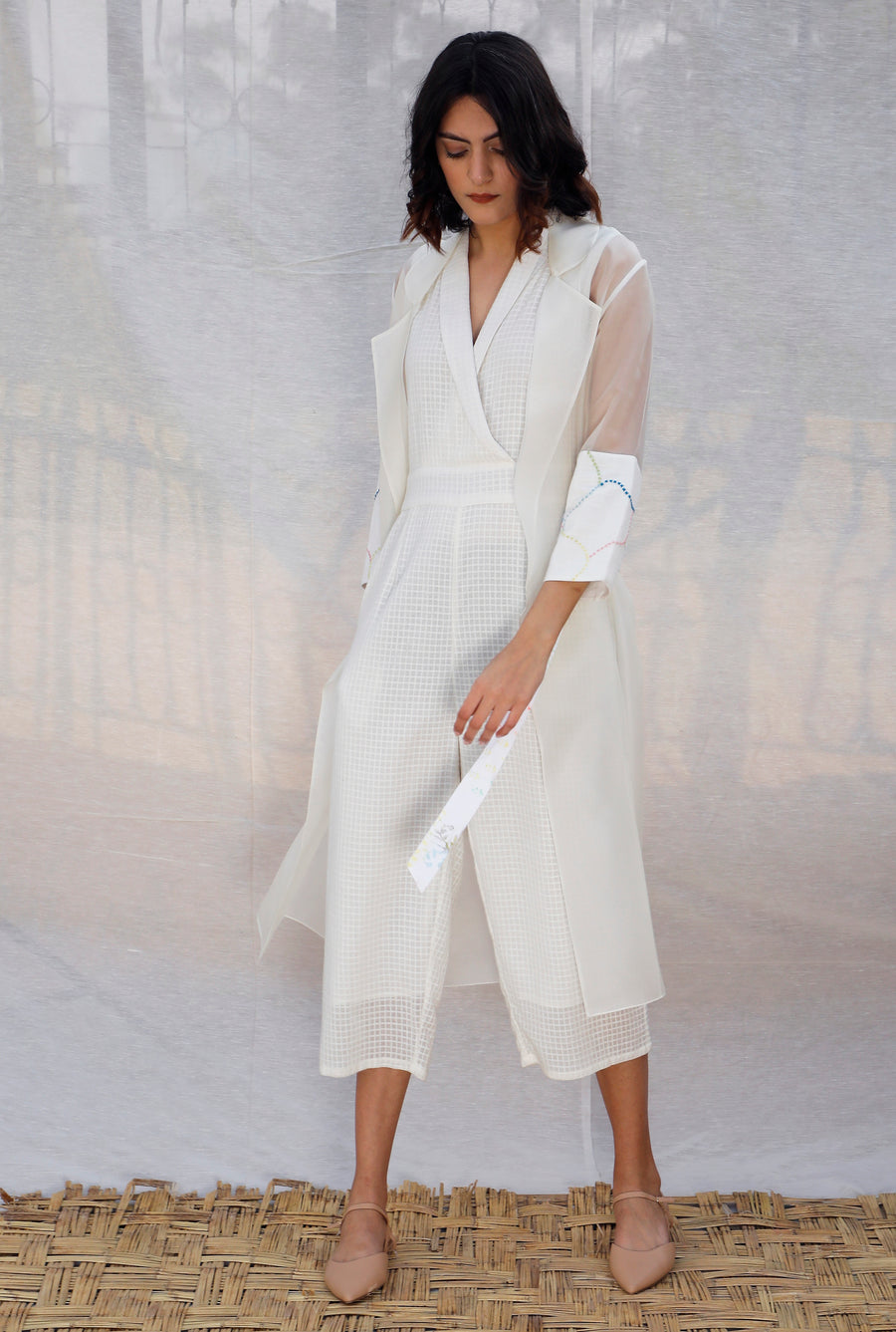 Ivory Jumpsuit With Organza Long Jacket-Full Set-ARCVSH by Pallavi Singh