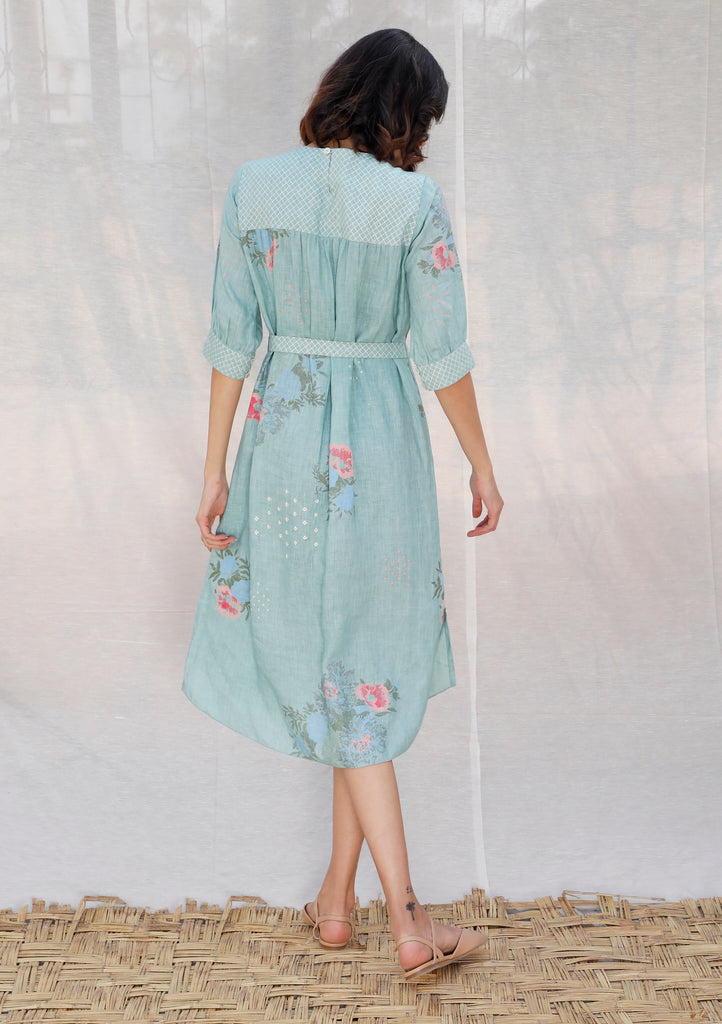 Mint Front Pleat Slip Linen Dress-Dress-ARCVSH by Pallavi Singh