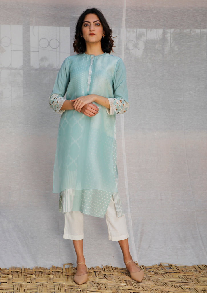 Mint Double Layer Tunic In Organza And Linen-Tunic-ARCVSH by Pallavi Singh