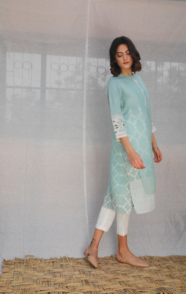 Mint Double Layer Tunic In Organza And Linen-Tunic-ARCVSH by Pallavi Singh