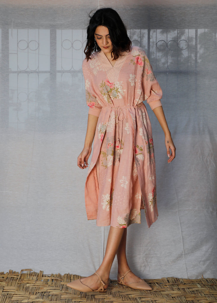 Roses Printed Linen Slip Dress-Dress-ARCVSH by Pallavi Singh