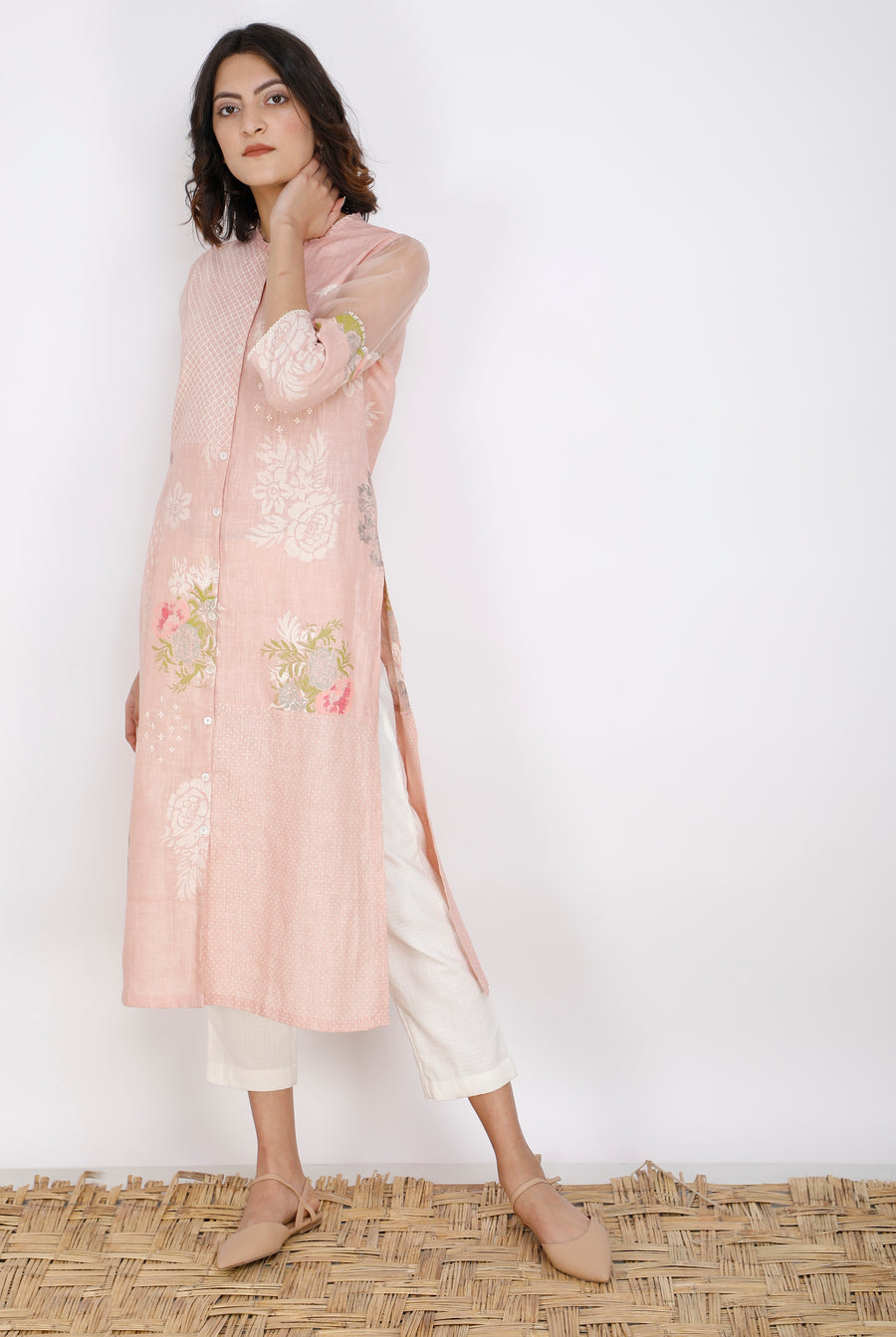 Old Rose Multi Paneled Linen Tunic-Tunic-ARCVSH by Pallavi Singh