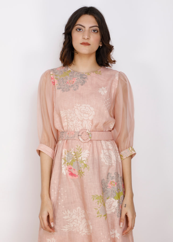 Roses Print Slip Dress In Linen-Dress-ARCVSH by Pallavi Singh