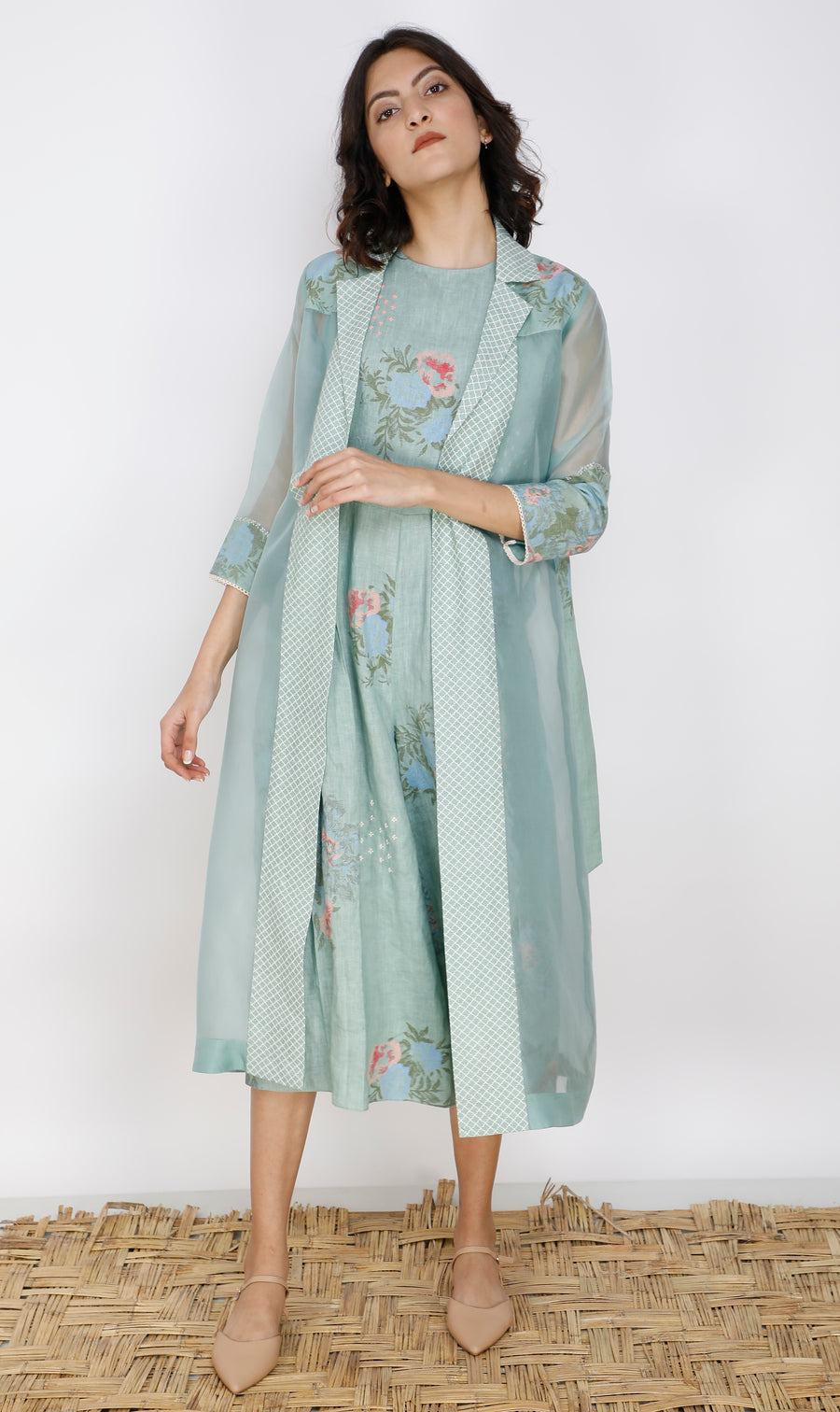 Printed Dress And Jacket Set In Silk And Organza-Full Set-ARCVSH by Pallavi Singh