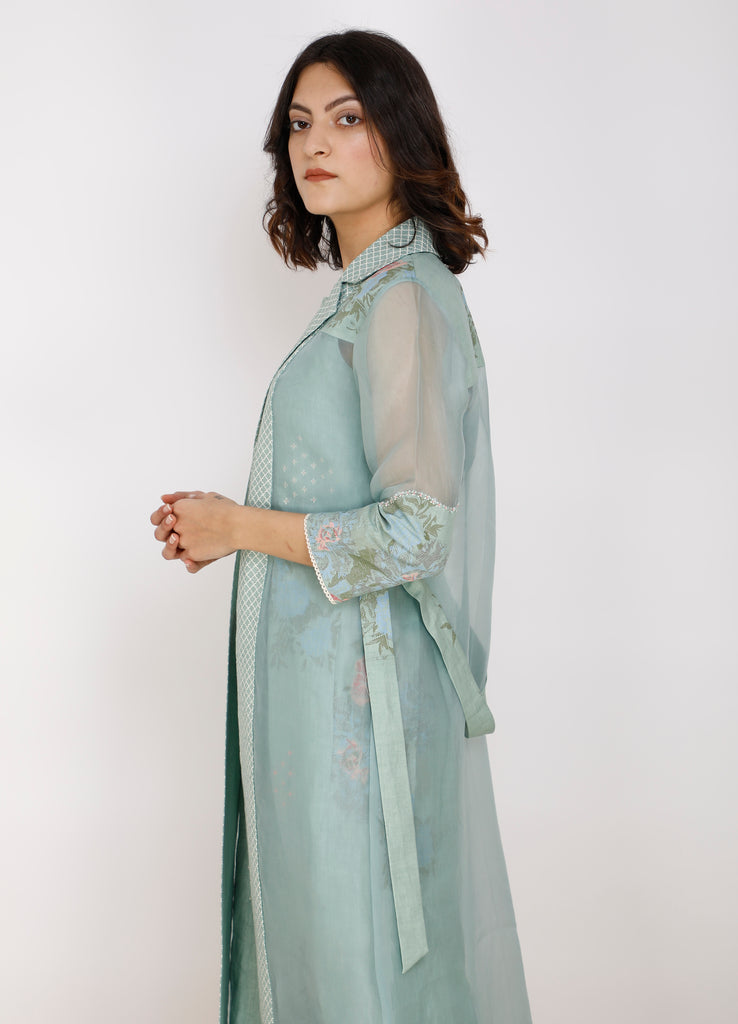 Printed Dress And Jacket Set In Silk And Organza-Full Set-ARCVSH by Pallavi Singh