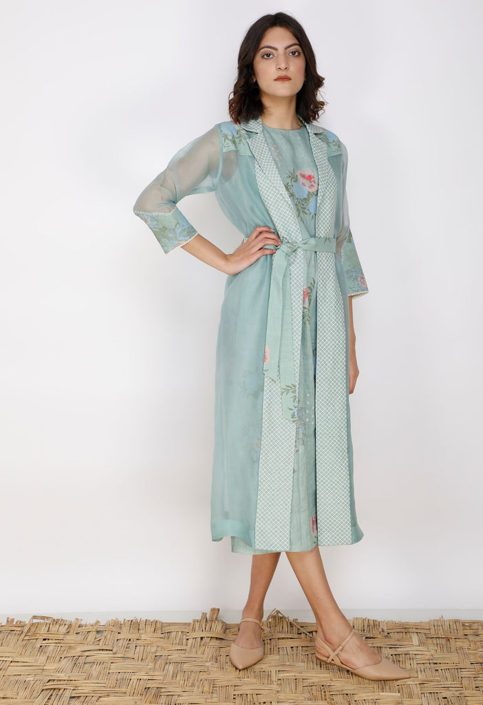 Printed Dress And Jacket Set In Silk And Organza-Full Set-ARCVSH by Pallavi Singh
