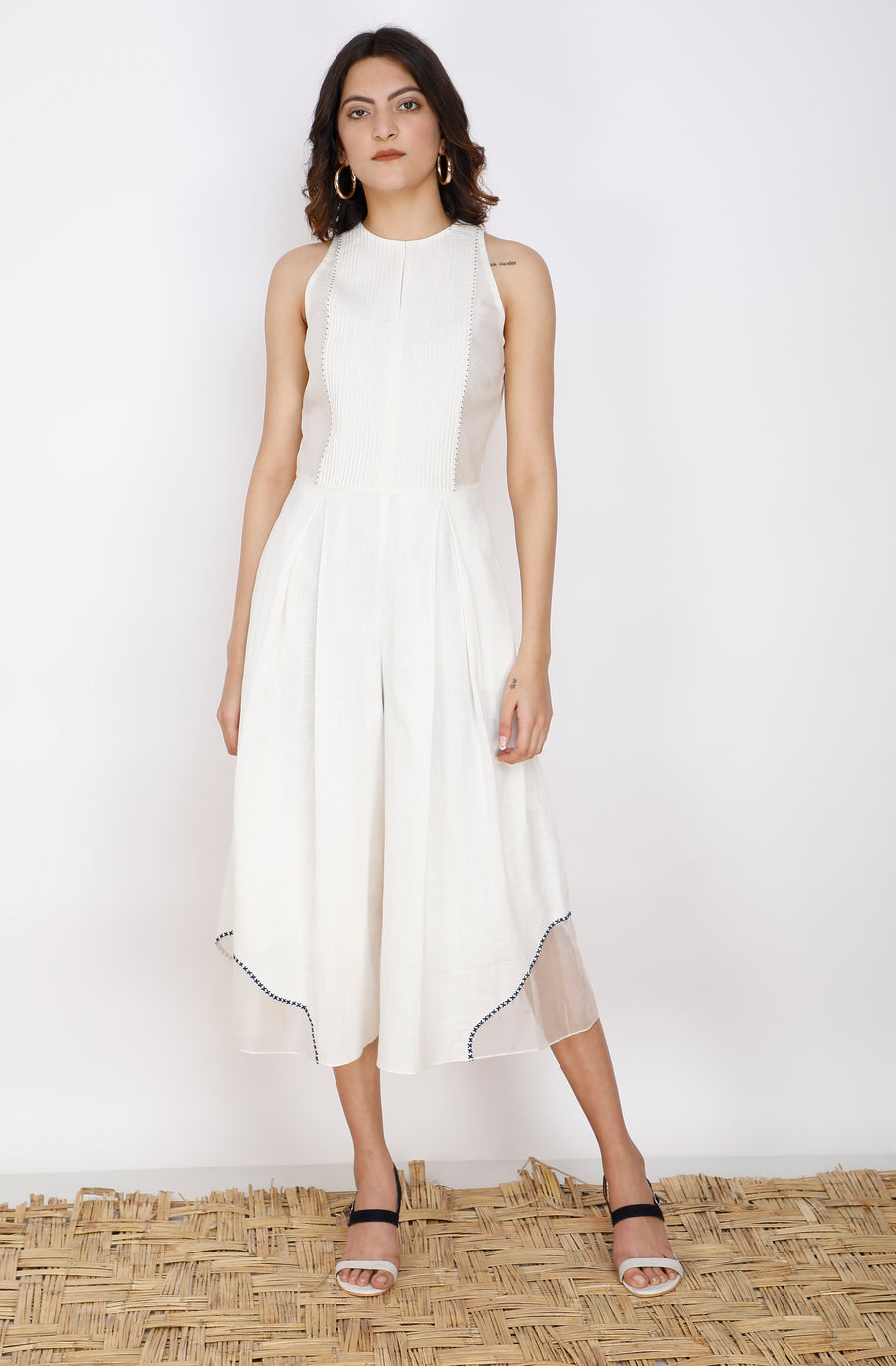 Sheer Detail Jumpsuit in Cotton-Pants-ARCVSH by Pallavi Singh